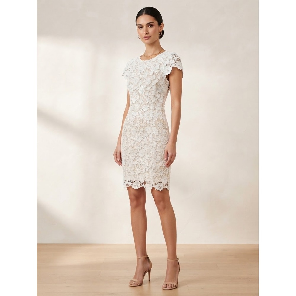 Lulus Womens Dress M White Remarkable Lace Open Back Scalloped Mini Dress